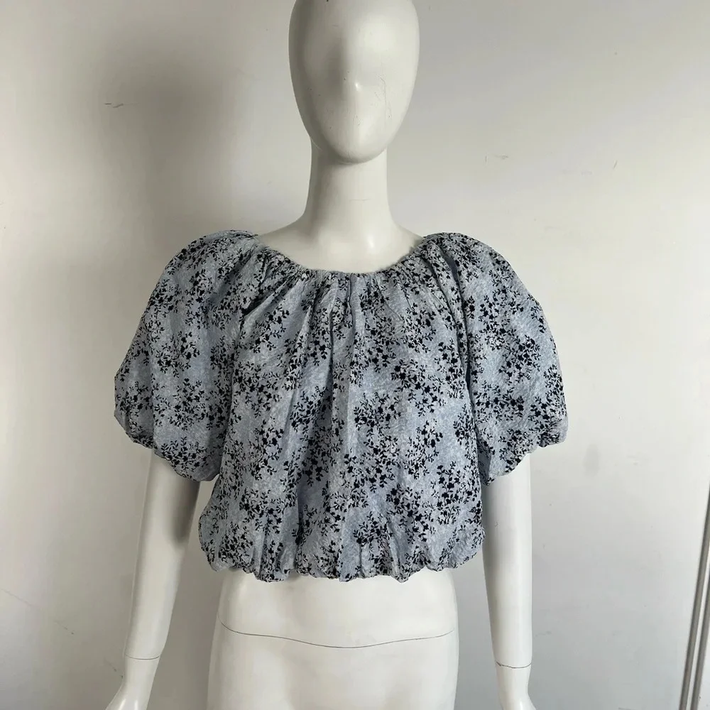 English Factory 100% Cotton Blue Ditsy Floral Print Balloon Sleeve Blouse Top M
